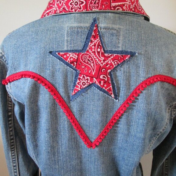 Upcycled Vintage Levi Iconic Type 1 Jean Jacket, American Theme, Reworked Denim - Picture 5 of 14